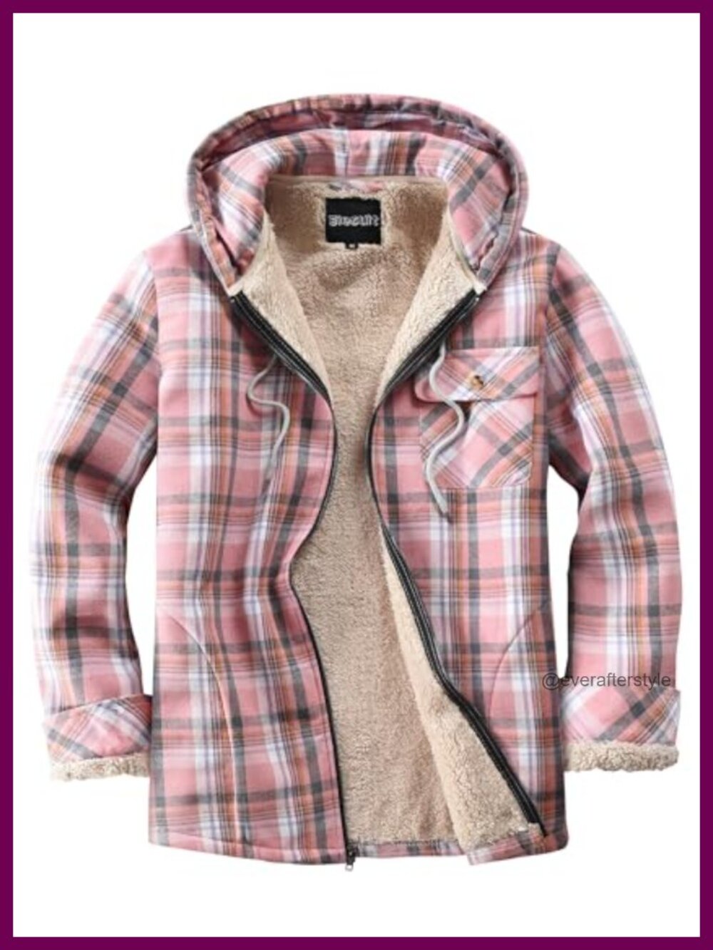 Womens Full Zip Fleece Flannel Plaid Jacket Sherpa Hoodie Casual